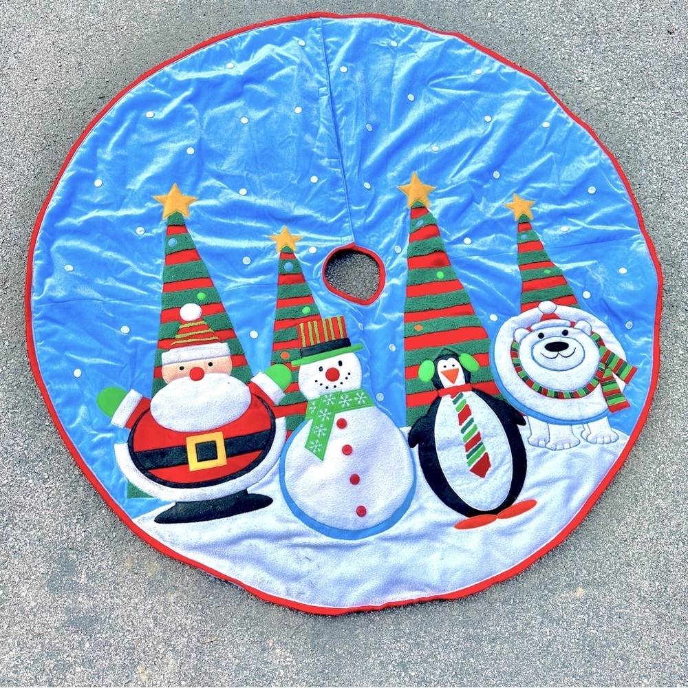 Christmas Tree Skirt With Santa Claus, Snowman, Penguin, and Polar Bear 47”